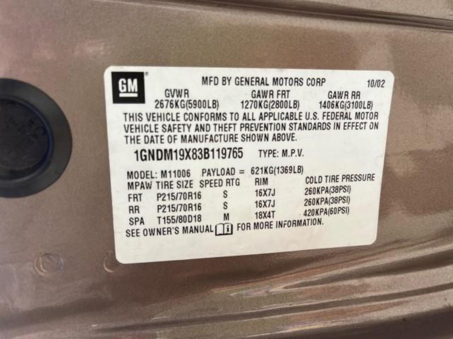 2003 Bronzemist Metallic /Medium Gray Chevrolet Astro Passenger 1 OWNER LOW MILES 79,048 (1GNDM19X83B) with an 4.3L Vortec 4300 V6 MFI Engine engine, Automatic transmission, located at 4701 North Dixie Hwy, Pompano Beach, FL, 33064, (954) 422-2889, 26.240938, -80.123474 - 2003 CHEVROLET ASTRO 8 PASSENGER SEATING ROAD READY 4.3L V6 VIN: 1GNDM19X83B119765 NO ACCIDENTS VAN NO RECALLS 4.3L V6 F OHV 12V 1 OWNER GASOLINE 3 ROW SEATS REAR WHEEL DRIVE LOW MILES 79,048 13 SERVICE RECORDS Approach Lights Cruise Control Front Bucket Seats Premium Sound Premium Sound System RWD - Photo#92