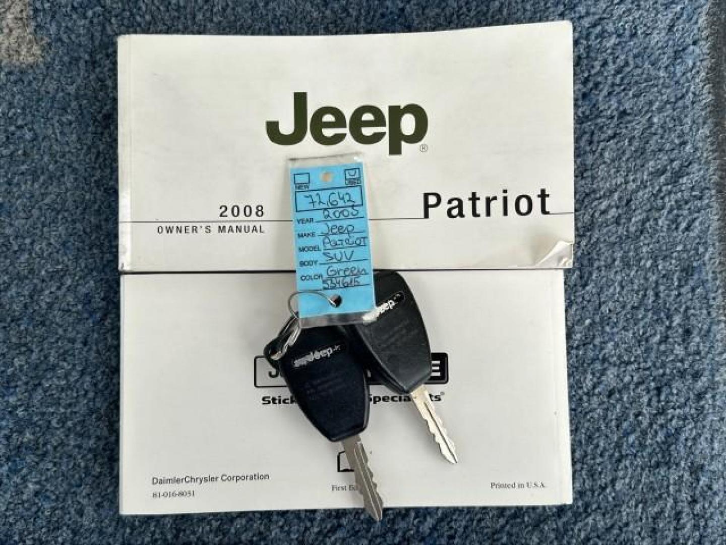 2008 Jeep Green Metallic /Pastel Pebble Beige Jeep Patriot 1 FL Sport LOW MILES 72,642 (1J8FT28W58D) with an 2.4L DOHC 16v I4 Dual VVT Engine engine, Automatic transmission, located at 4701 North Dixie Hwy, Pompano Beach, FL, 33064, (954) 422-2889, 26.240938, -80.123474 - OUR WEBPAGE FLORIDACARS1.COM HAS OVER 100 PHOTOS AND FREE CARFAX LINK 2008 JEEP PATRIOT SPORT ROAD READY 2.4L I4 VIN: 1J8FT28W58D534615 NO RECALLS 4 DOOR WAGON/SPORT UTILITY 1 OWNER FLORIDA 2.4L I4 F DOHC 16V LOW MILES 72,642 GASOLINE 28 SERVICE RECORDS FRONT WHEEL DRIVE NON SMOKERS THIS IS THE ONE - Photo#23