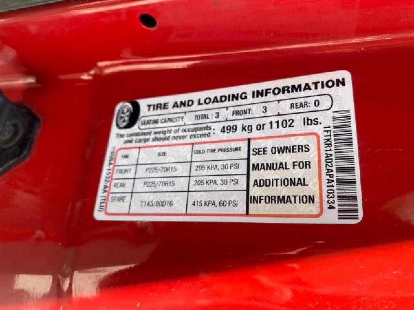2010 Torch Red /Medium Dark Flint Ford Ranger XL LOW MILES 45,669 4 CYL 5 SPD (1FTKR1AD2AP) with an 2.3L DOHC 16-Valve I4 Engine engine, Manual transmission, located at 4701 North Dixie Hwy, Pompano Beach, FL, 33064, (954) 422-2889, 26.240938, -80.123474 - OUR WEBPAGE FLORIDACARS1.COM HAS OVER 100 PHOTOS AND FREE CARFAX LINK 2010 FORD RANGER XL VIN: 1FTKR1AD2APA10334 1 F T K R 1 A D 2 A P A 1 0 3 3 4 PICKUP 2.3L I4 F DOHC 16V GASOLINE REAR WHEEL DRIVE Features ABS Brakes Air Conditioning AM/FM Stereo Manual Transmission Side Airbags Tow Hitch Traction - Photo#53