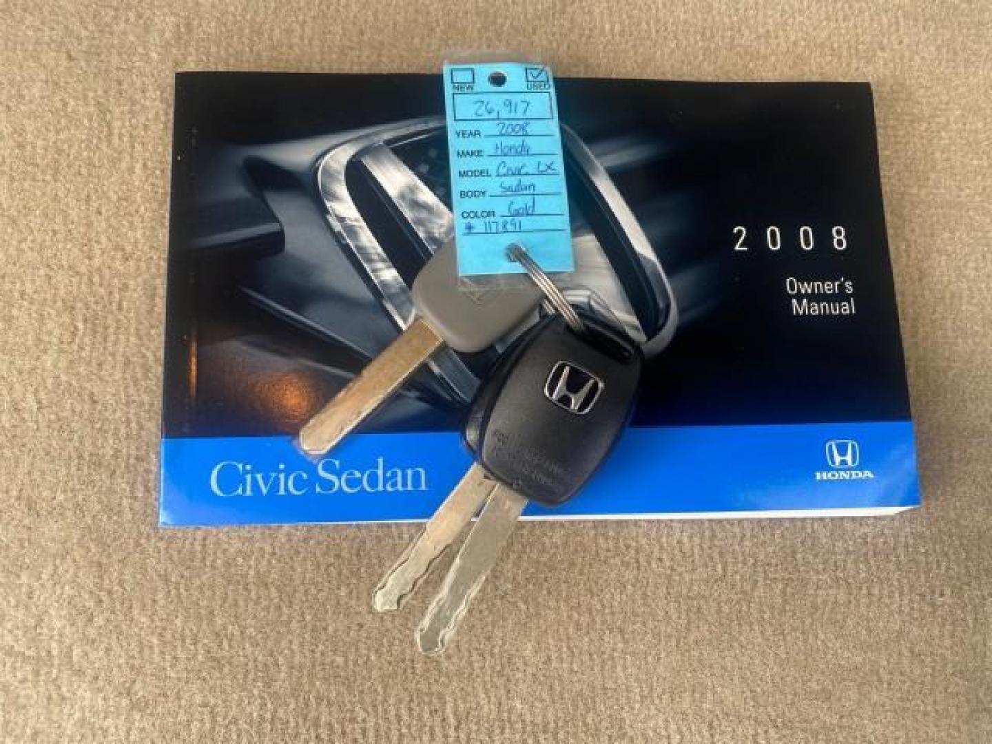 2008 Borrego Beige Metallic /Gray Honda Civic Sdn LX LOW MILES 26,917 1 OWNER (1HGFA16538L) with an 1.8L SOHC MPFI 16-Valve i-VTEC I4 Engine engine, Automatic transmission, located at 4701 North Dixie Hwy, Pompano Beach, FL, 33064, (954) 422-2889, 26.240938, -80.123474 - OUR WEBPAGE FLORIDACARS1.COM HAS OVER 100 PHOTOS AND FREE CARFAX LINK 2008 HONDA CIVIC LX VIN: 1HGFA16538L117891 1 H G F A 1 6 5 3 8 L 1 1 7 8 9 1 SEDAN 4 DR 1.8L I4 F SOHC 16V GASOLINE FRONT WHEEL DRIVE Features ABS Brakes Air Conditioning AM/FM Stereo Automatic Transmission Auxiliary Audio Input C - Photo#23
