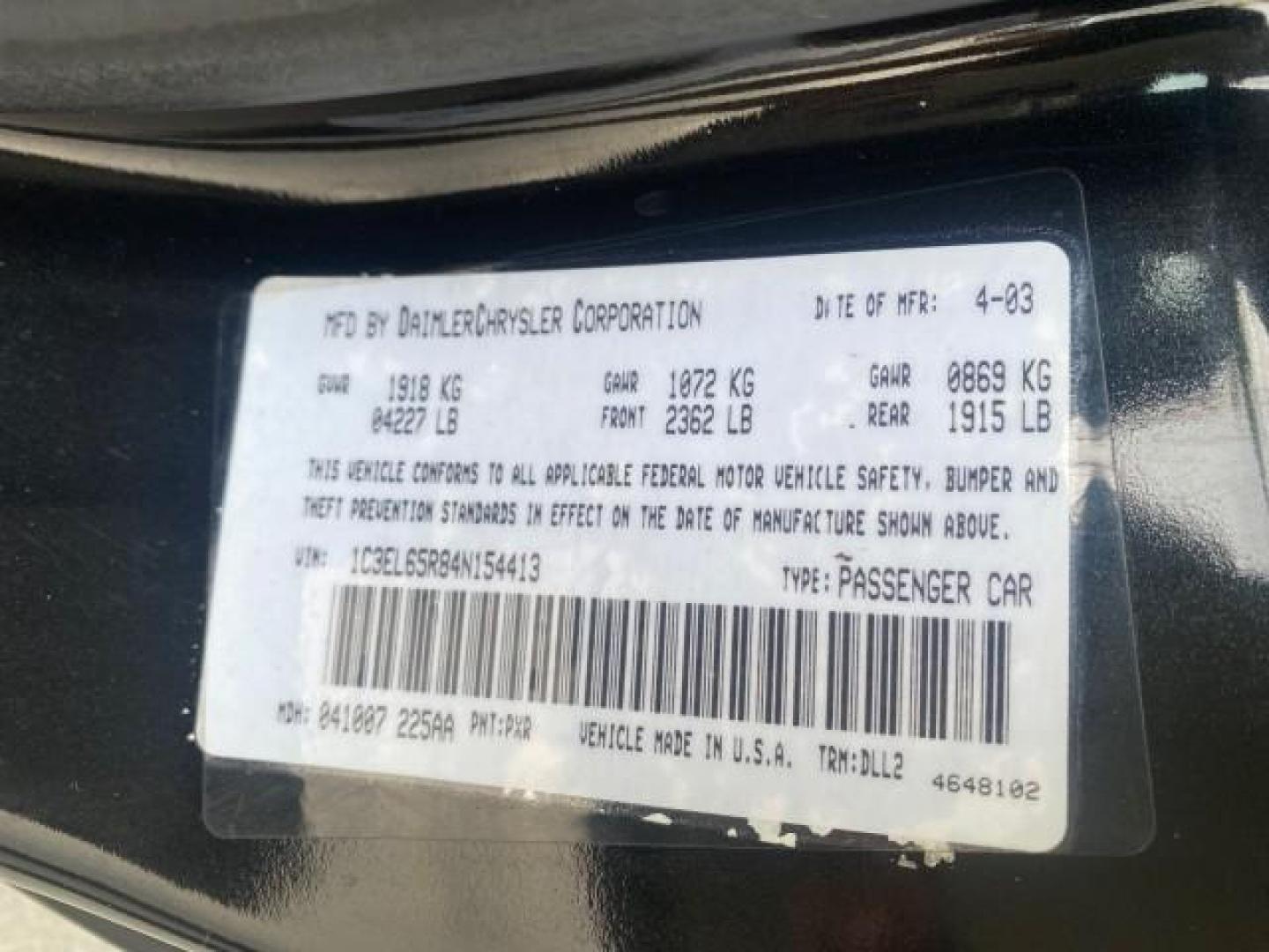 2004 Brilliant Black Crystal Prl /Dark Slate Gray Chrysler Sebring Limited LOW MILES 66,139 (1C3EL65R84N) with an 2.7L MPI DOHC 24-Valve V6 Engine engine, Automatic transmission, located at 4701 North Dixie Hwy, Pompano Beach, FL, 33064, (954) 422-2889, 26.240938, -80.123474 - OUR WEBPAGE FLORIDACARS1.COM HAS OVER 100 PHOTOS AND FREE CARFAX LINK 2004 CHRYSLER SEBRING LIMITED VIN: 1C3EL65R84N154413 1 C 3 E L 6 5 R 8 4 N 1 5 4 4 1 3 CONVERTIBLE 2.7L V6 F DOHC GASOLINE 28 MPG FRONT WHEEL DRIVE Features ABS Brakes Air Conditioning Alloy Wheels AM/FM Stereo Automatic Transmiss - Photo#93