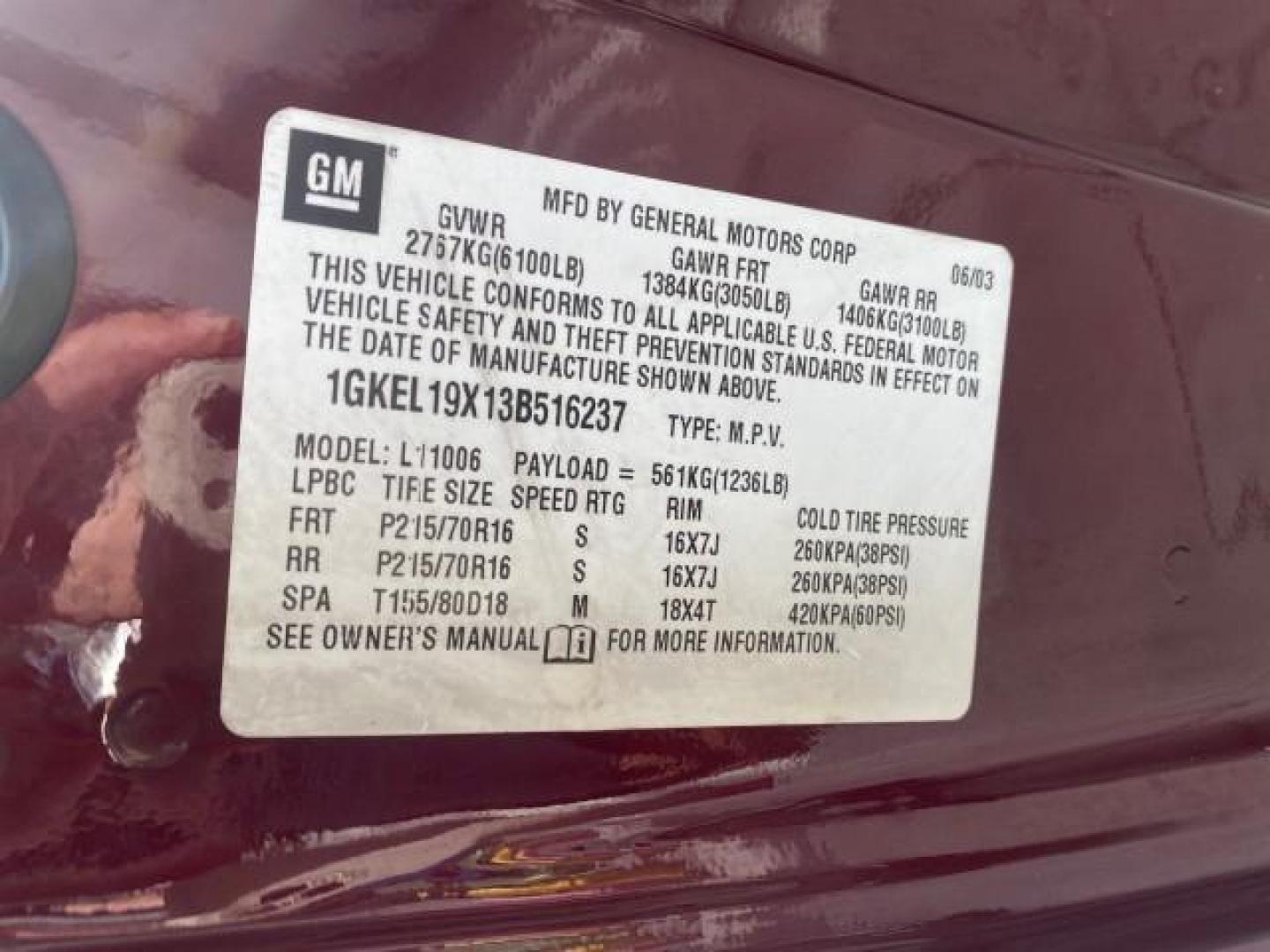2003 Dark Toreador Red Metallic /Pewter GMC Safari Passenger LOW MILES 34,284 1 OWNER 8 PASSENGER (1GKEL19X13B) with an 4.3L Vortec 4300 V6 MFI Engine engine, Automatic transmission, located at 4701 North Dixie Hwy, Pompano Beach, FL, 33064, (954) 422-2889, 26.240938, -80.123474 - OUR WEBPAGE FLORIDACARS1.COM HAS OVER 100 PHOTOS AND FREE CARFAX LINK 2003 GMC SAFARI 8 PASSENGER AWD 1 OWNER SINCE NEW - ONE OF A KIND FIND VIN: 1GKEL19X13B516237 1 G K E L 1 9 X 1 3 B 5 1 6 2 3 7 VAN 4.3L V6 F OHV 12V GASOLINE 18 MPG ALL WHEEL DRIVE Features 4WD/AWD ABS Brakes Air Conditioning All - Photo#76