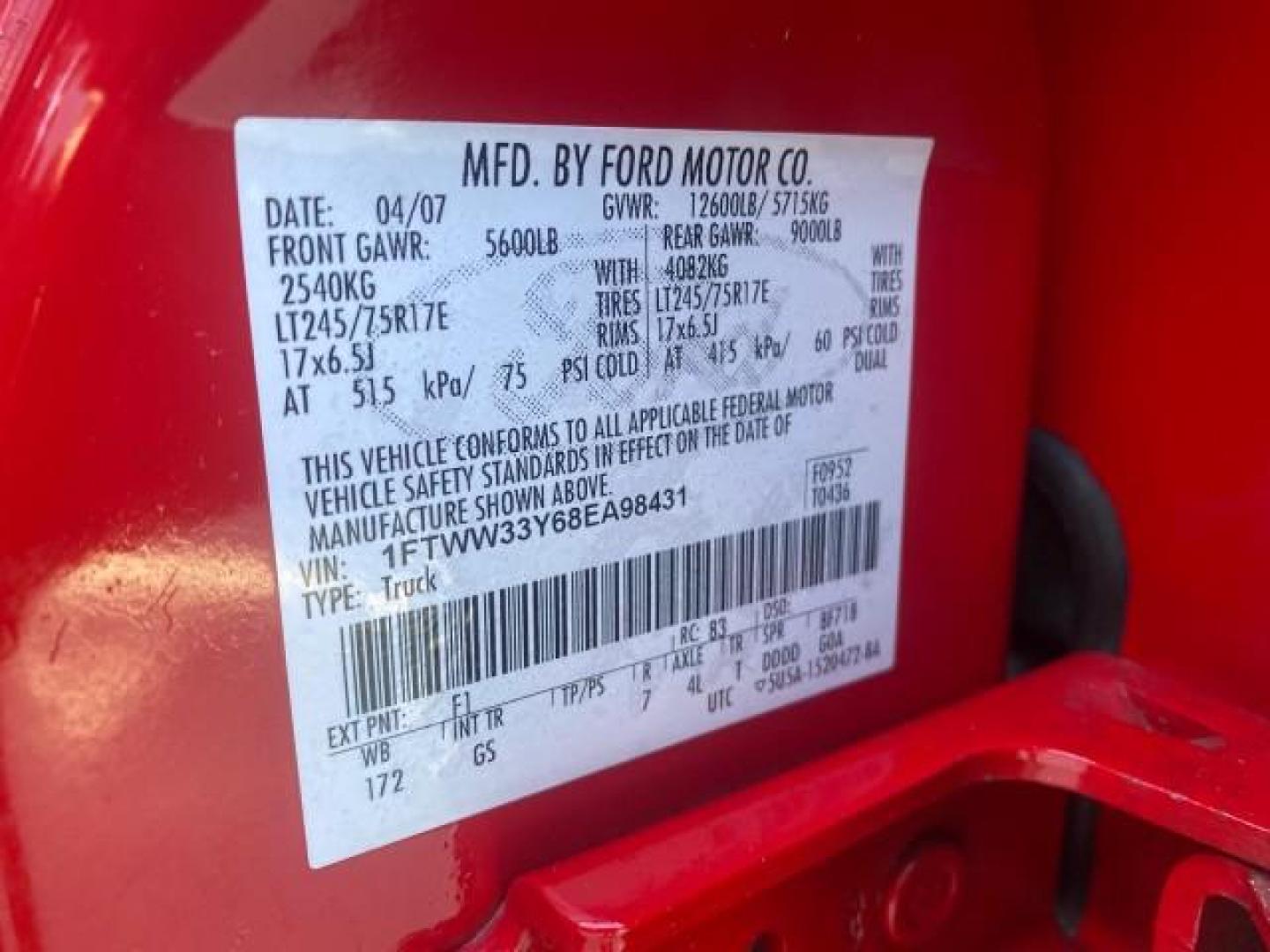 2008 Red /Camel Ford Super Duty F-350 DRW XL LOW MILES 43,076 4WD (1FTWW33Y68E) with an 6.8L SOHC 30-Valve SMFI Triton V10 Engine engine, Automatic transmission, located at 4701 North Dixie Hwy, Pompano Beach, FL, 33064, (954) 422-2889, 26.240938, -80.123474 - OUR WEBPAGE FLORIDACARS1.COM HAS OVER 100 PHOTOS AND FREE CARFAX LINK 2008 FORD F-350 SUPER DUTY XL 4WD VIN: 1FTWW33Y68EA98431 1 F T W W 3 3 Y 6 8 E A 9 8 4 3 1 CREW PICKUP 6.8L V10 F SOHC GASOLINE REAR WHEEL DRIVE W/ 4X4 Features 4WD/AWD ABS Brakes Air Conditioning AM/FM Stereo Automatic Transmissi - Photo#73