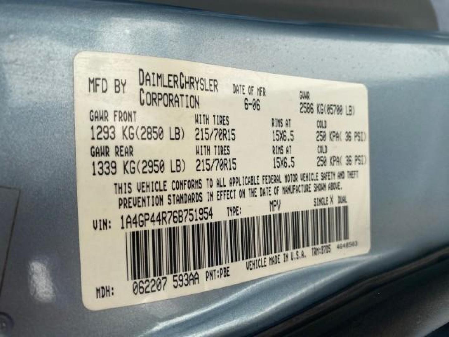 2006 Butane Blue Pearl /Med Slate Gray Chrysler T and C BRAUN ENTERVAN HANDICAP LOW MILES 64,097 (1A4GP44R76B) with an 3.3L OHV V6 Engine engine, Automatic transmission, located at 4701 North Dixie Hwy, Pompano Beach, FL, 33064, (954) 422-2889, 26.240938, -80.123474 - OUR WEBPAGE FLORIDACARS1.COM HAS OVER 100 PHOTOS AND FREE CARFAX LINK 2006 CHRYSLER TOWN AND COUNTRY LX BRAUN ENTERVAN $20,000 PLUS CONVERSION POWER RAMP DRIVER SEAT SWIVELS VIN: 1A4GP44R76B751954 1 A 4 G P 4 4 R 7 6 B 7 5 1 9 5 4 VAN 3.3L V6 F OHV 24V GASOLINE 26 MPG FRONT WHEEL DRIVE Features ABS- Photo#86