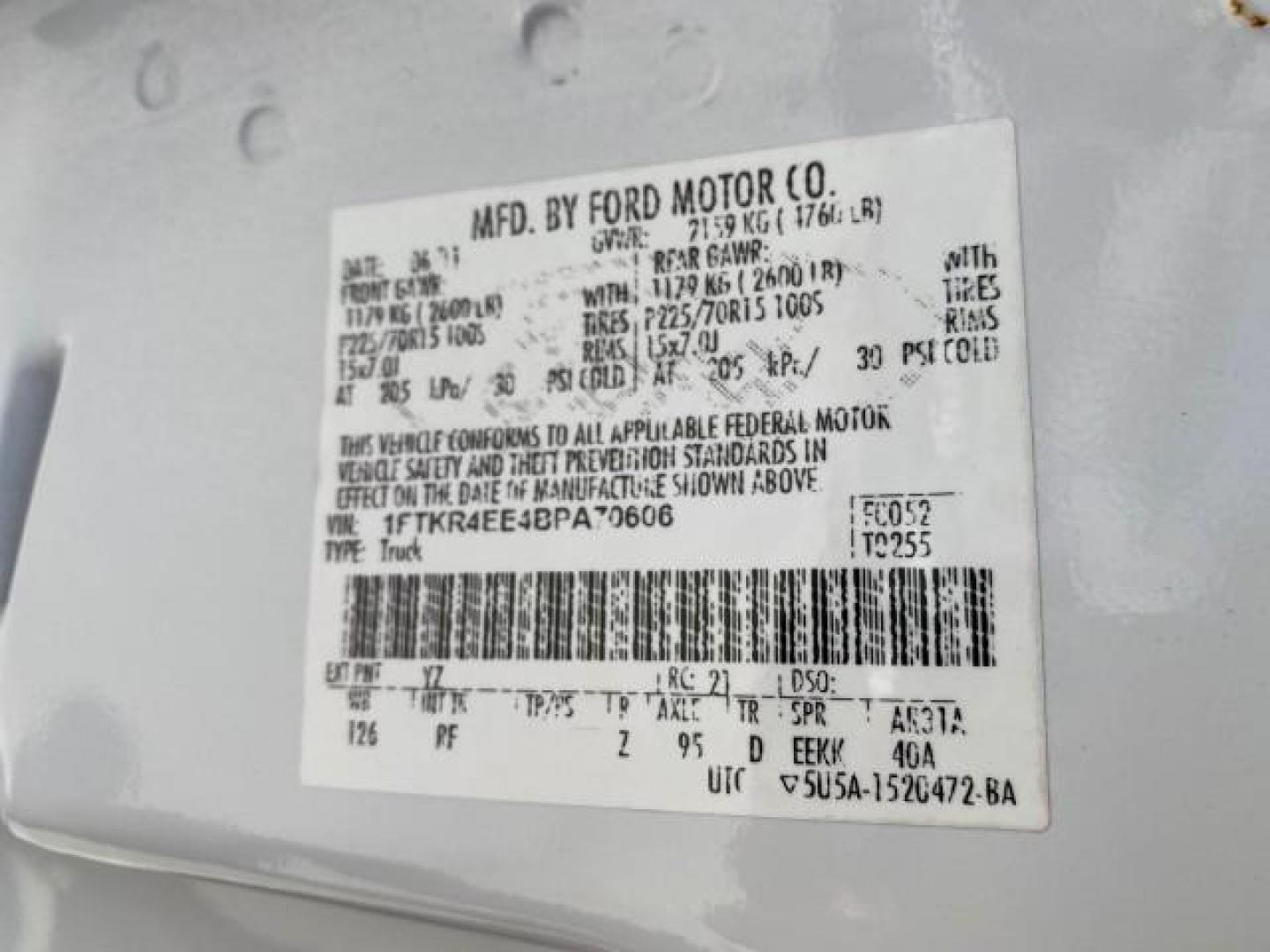 2011 Oxford White /Medium Dark Flint Ford Ranger X CAB XLT LOW MILES 44,686 (1FTKR4EE4BP) with an 4.0L SOHC V6 Engine engine, Automatic transmission, located at 4701 North Dixie Hwy, Pompano Beach, FL, 33064, (954) 422-2889, 26.240938, -80.123474 - OUR WEBPAGE FLORIDACARS1.COM HAS OVER 100 PHOTOS AND FREE CARFAX LINK 2011 Ford Ranger XLT 4 Door Extended Cab Pickup 4.0L V6 F SOHC 16V Gasoline 21 MPG Rear Wheel Drive Features ABS Brakes Air Conditioning AM/FM Stereo Automatic Transmission Auxiliary Audio Input Bed Liner CD Audio Cloth Seats Crui- Photo#75