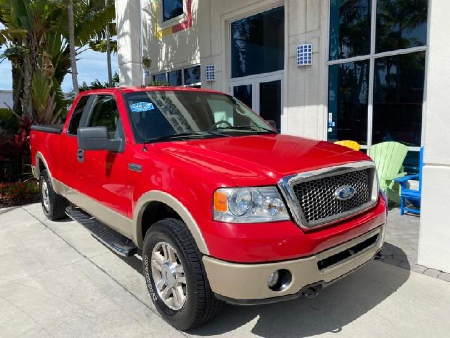 2007 Bright Red /Tan Ford F-150 Lariat 4WD LEATHER LOW MILES 80,286 (1FTPX14V97N) with an 5.4L 24-Valve EFI FFV V8 Engine engine, Automatic transmission, located at 4701 North Dixie Hwy, Pompano Beach, FL, 33064, (954) 422-2889, 26.240938, -80.123474 - OUR WEBPAGE FLORIDACARS1.COM HAS OVER 100 PHOTOS AND FREE CARFAX LINK 2007 Ford F-150 Lariat 4 Door Extended Cab Pickup 5.4L V8 F SOHC Flex Fuel 18 MPG Rear Wheel Drive w/ 4X4 Features 20 Inch Plus Wheels 4WD/AWD ABS Brakes Air Conditioning Alloy Wheels AM/FM Stereo Automatic Transmission Auxiliary- Photo#1