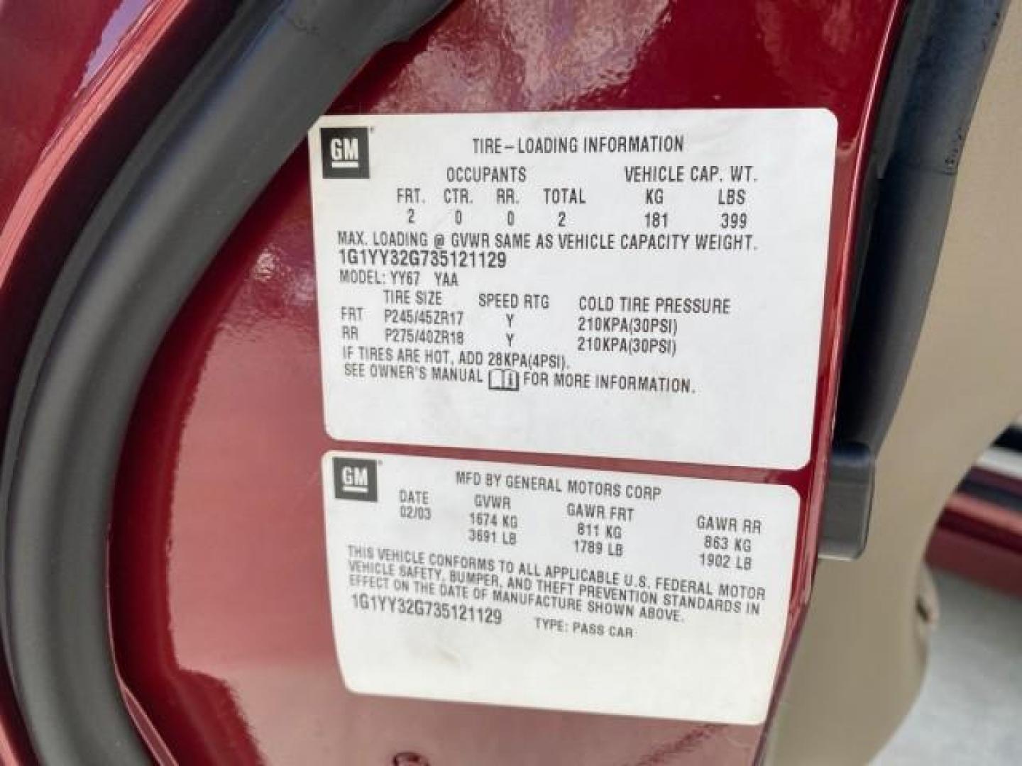 2003 50th Anniversary Red /Light Oak Chevrolet Corvette 50TH CONVERTIBLE LOW MILES 6,742 (1G1YY32G735) with an 5.7L Ls1 V8 SFI Engine engine, Automatic transmission, located at 4701 North Dixie Hwy, Pompano Beach, FL, 33064, (954) 422-2889, 26.240938, -80.123474 - OUR WEBPAGE FLORIDACARS1.COM HAS OVER 100 PHOTOS AND FREE CARFAX LINK 2003 Chevrolet Corvette 50th Anniversary Convertible 5.7L V8 F OHV Gasoline 25 MPG Rear Wheel Drive Features ABS Brakes Air Conditioning Alloy Wheels AM/FM Stereo Automatic Transmission BOSE Sound System CD Audio Cruise Control He- Photo#93