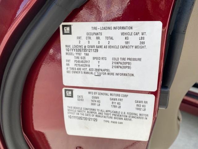 2003 50th Anniversary Red /Light Oak Chevrolet Corvette 50TH CONVERTIBLE LOW MILES 6,742 (1G1YY32G735) with an 5.7L Ls1 V8 SFI Engine engine, Automatic transmission, located at 4701 North Dixie Hwy, Pompano Beach, FL, 33064, (954) 422-2889, 26.240938, -80.123474 - OUR WEBPAGE FLORIDACARS1.COM HAS OVER 100 PHOTOS AND FREE CARFAX LINK 2003 Chevrolet Corvette 50th Anniversary Convertible 5.7L V8 F OHV Gasoline 25 MPG Rear Wheel Drive Features ABS Brakes Air Conditioning Alloy Wheels AM/FM Stereo Automatic Transmission BOSE Sound System CD Audio Cruise Control He- Photo#93
