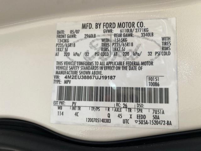 2007 Oxford White /Camel Mercury Mountaineer SUV Premier 1 OWNER (4M2EU38867U) with an 4.6L SOHC 24-Valve V8 Engine engine, Automatic transmission, located at 4701 North Dixie Hwy, Pompano Beach, FL, 33064, (954) 422-2889, 26.240938, -80.123474 - OUR WEBPAGE FLORIDACARS1.COM HAS OVER 100 PHOTOS AND FREE CARFAX LINK 2007 Mercury Mountaineer Premier 4 Door Wagon/Sport Utility 4.6L V8 F SOHC Gasoline 21 MPG Rear Wheel Drive Features ABS Brakes Air Conditioning Alloy Wheels AM/FM Stereo Audiophile Sound System Automatic Transmission Auxiliary Au- Photo#75