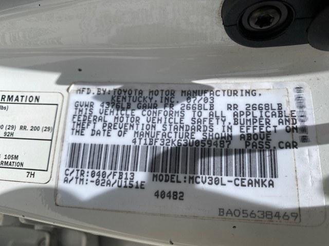 2003 Super White /Stone Toyota Camry LE LOW MILES 61,005 (4T1BF32K63U) with an 3.0L DOHC 24-Valve V6 Engine engine, Automatic transmission, located at 4701 North Dixie Hwy, Pompano Beach, FL, 33064, (954) 422-2889, 26.240938, -80.123474 - OUR WEBPAGE FLORIDACARS1.COM HAS OVER 100 PHOTOS AND FREE CARFAX LINK 2003 Toyota Camry LE Sedan 4 DR 3.0L V6 F DOHC 24V Gasoline 28 MPG Front Wheel Drive Features ABS Brakes Air Conditioning Alloy Wheels AM/FM Stereo Automatic Transmission Cassette Player CD Audio Cloth Seats Cruise Control Power L- Photo#68